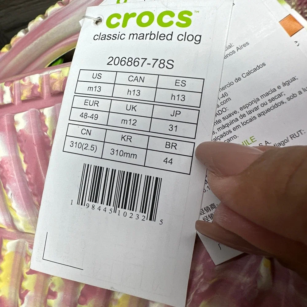 Crocs Classic Clog Mens 13 Pink Yellow Marble Tie Dye Slip On NEW